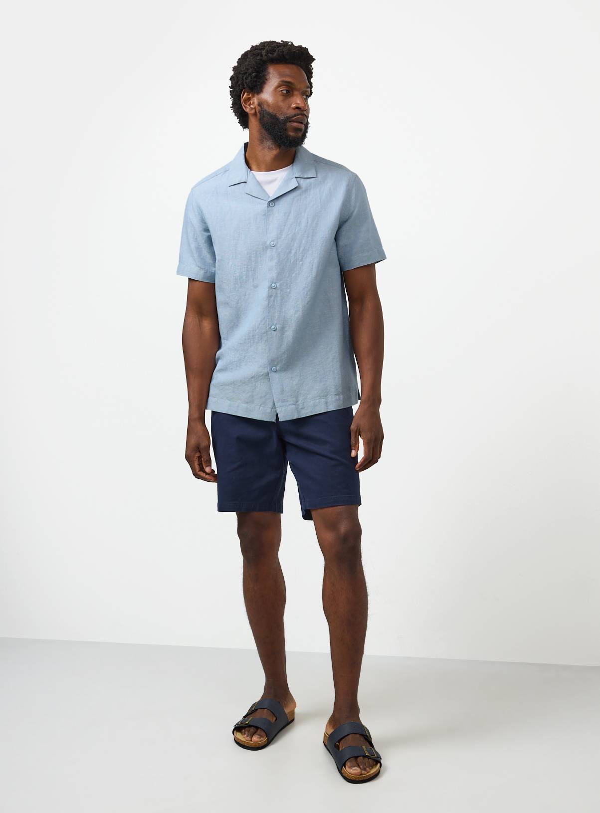 Light Blue Linen Blend Revere Shirt M - Image 2